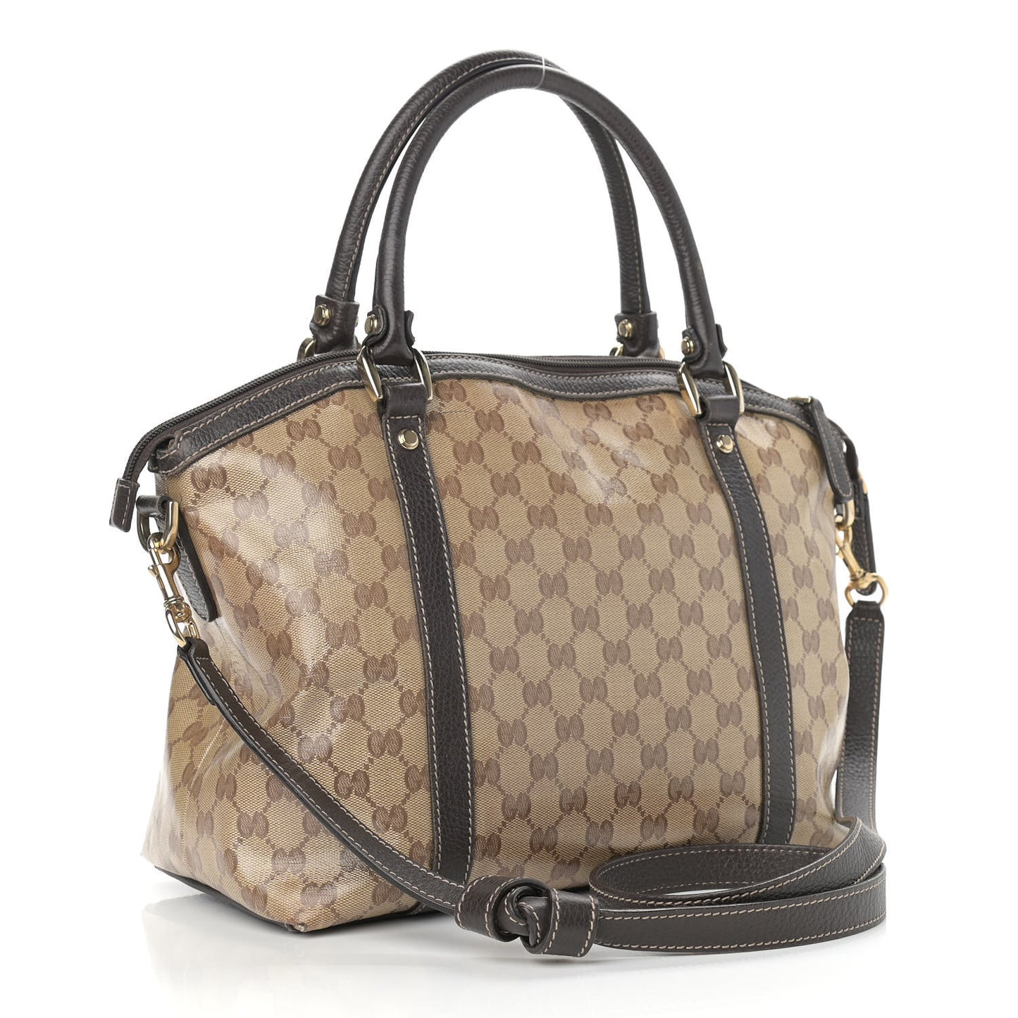 Crystal Monogram Medium GG Charm Dome Satchel Dark Brown