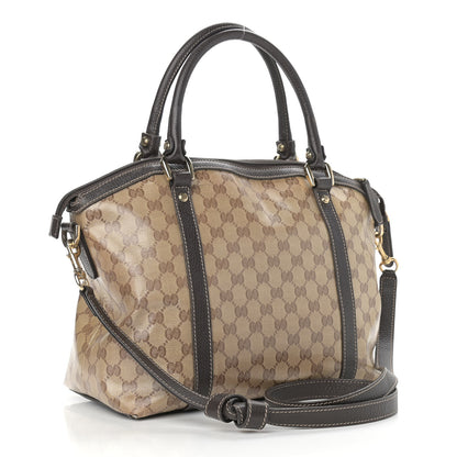Gucci Crystal Monogram Medium GG Charm Dome Satchel Dark Brown 2 of 13