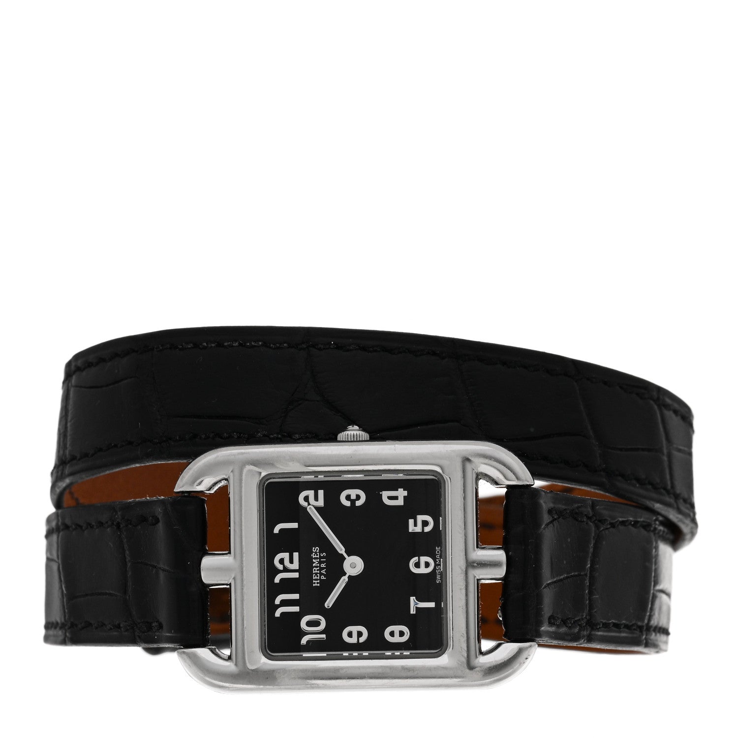 Hermes Stainless Steel Alligator 23mm Cape Cod Double Tour Quartz Watch Noir 2 of 5