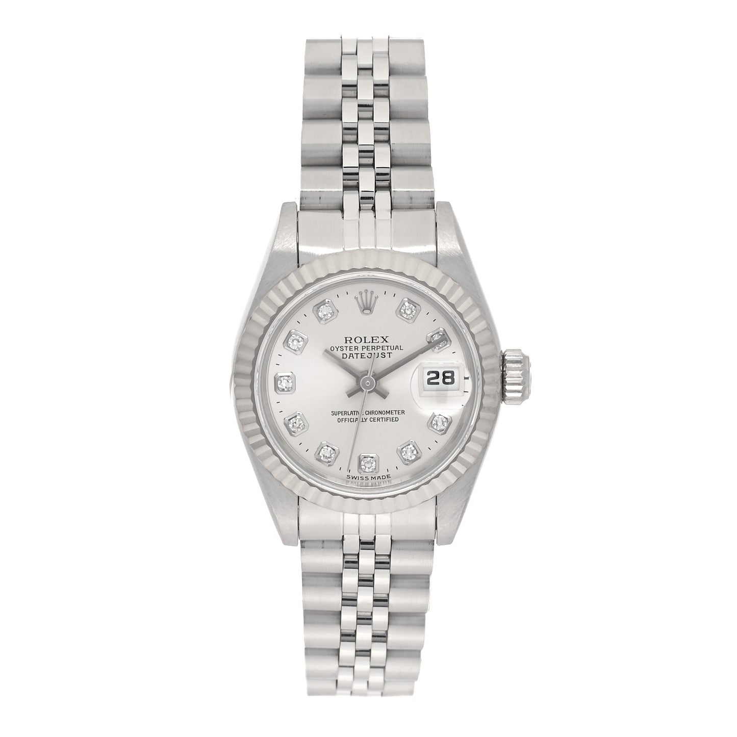 Stainless Steel 18K White Gold Diamond 26mm Oyster Perpetual Datejust Watch Silver 69174