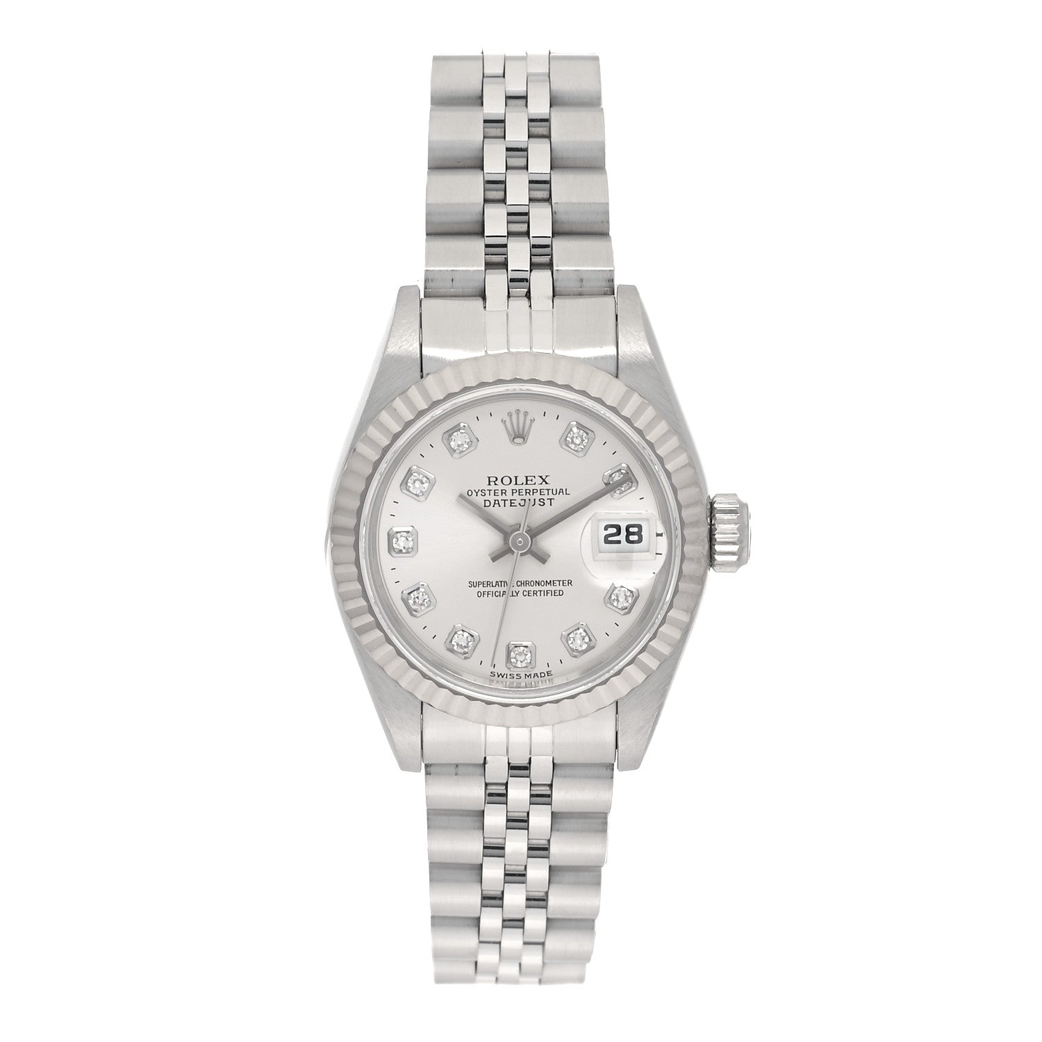 Rolex Stainless Steel 18K White Gold Diamond 26mm Oyster Perpetual Datejust Watch Silver 69174 1 of 4