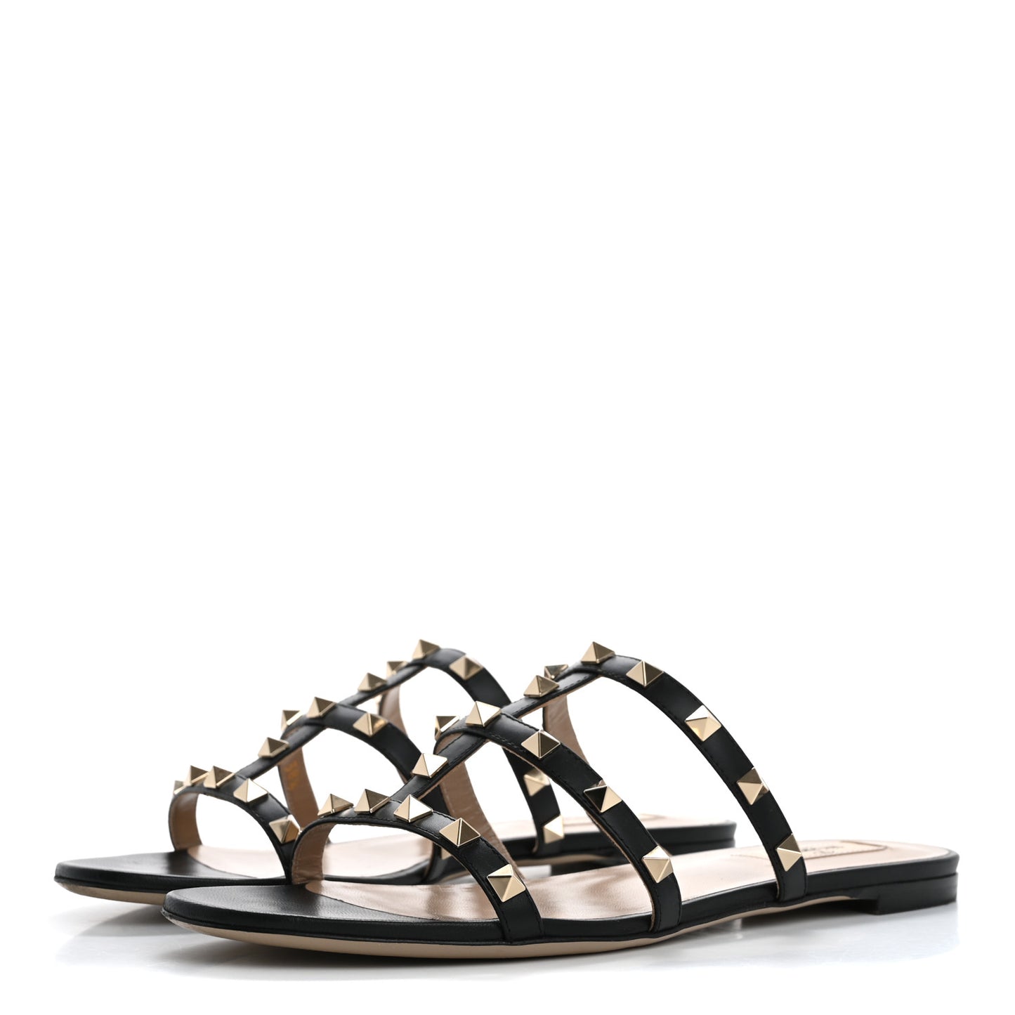 Nappa Rockstud Caged Flat Slide Sandals 38.5 Black