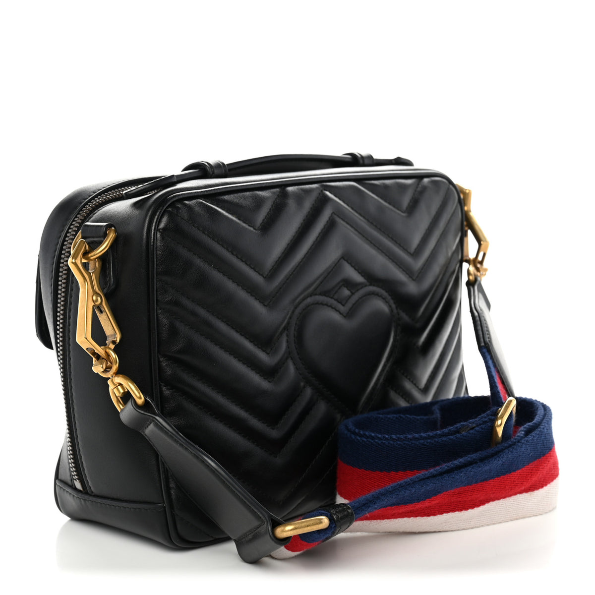 Gucci Calfskin Matelasse Sylvie Web Small GG Marmont Top Handle Shoulder Bag Black 3 of 10
