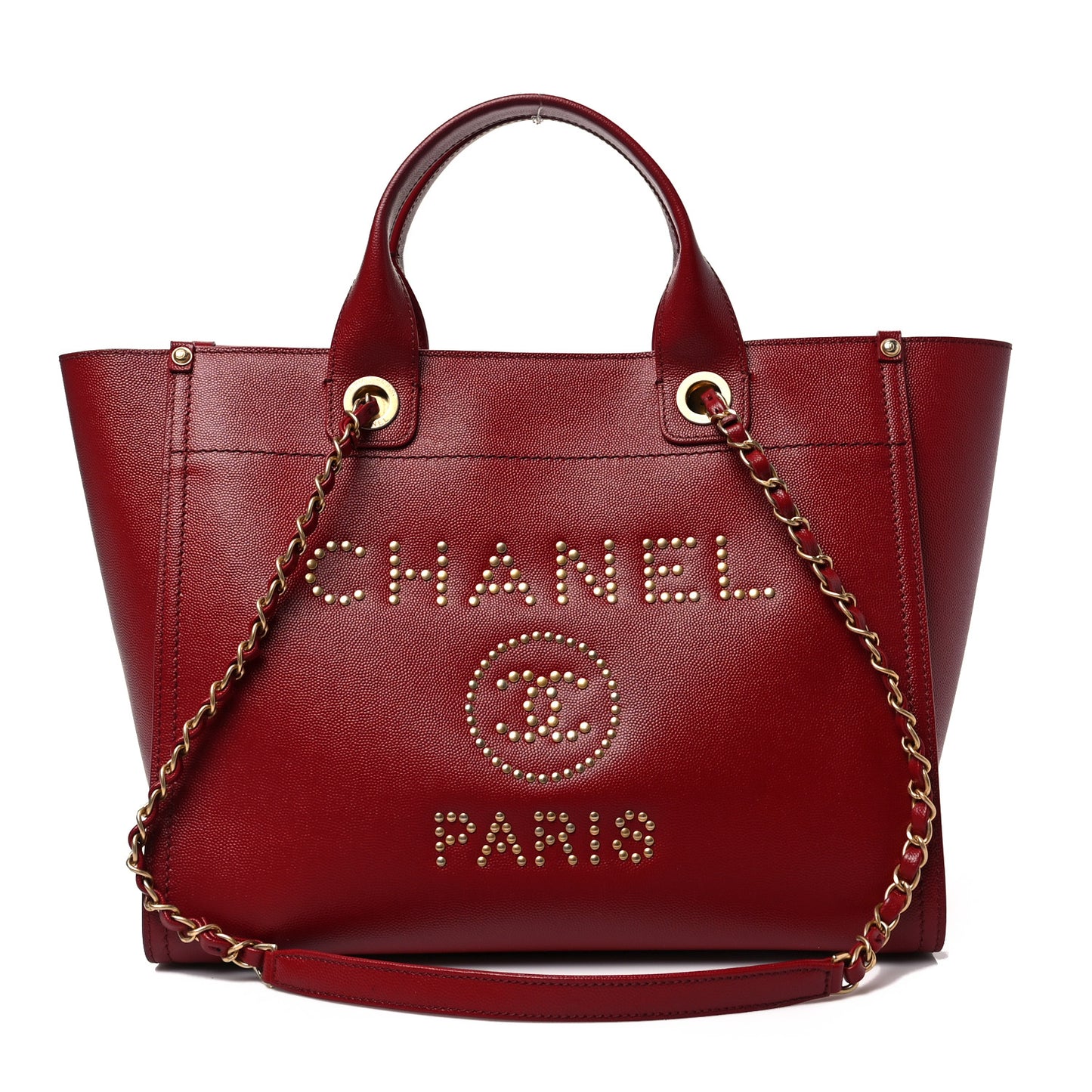 Caviar Small Studded Deauville Tote Burgundy