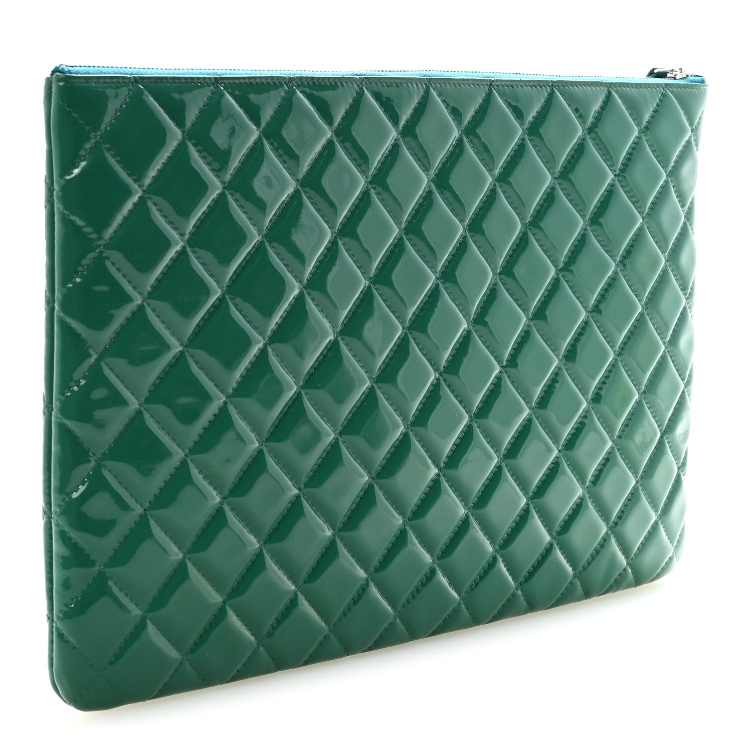 Chanel Patent Calfskin Quilted Large Cosmetic Case Blue 6 of 14