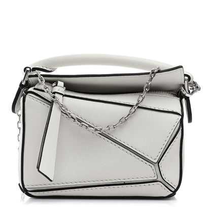 Loewe Calfskin Nano Puzzle Bag Soft White Black 1 of 9