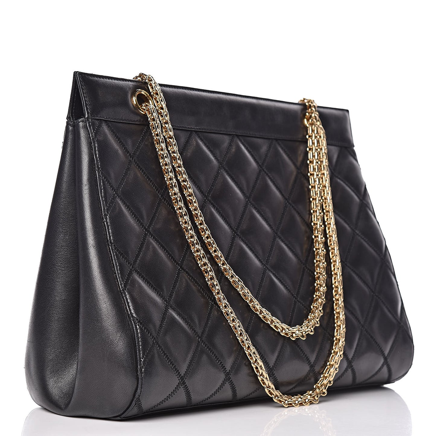 Lambskin Double Stitch Quilted Tote Black
