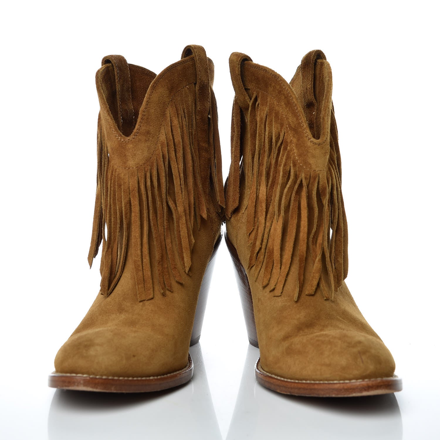 Saint Laurent Suede New Western 80 Fringe Ankle Boots 37 Tan 6 of 9