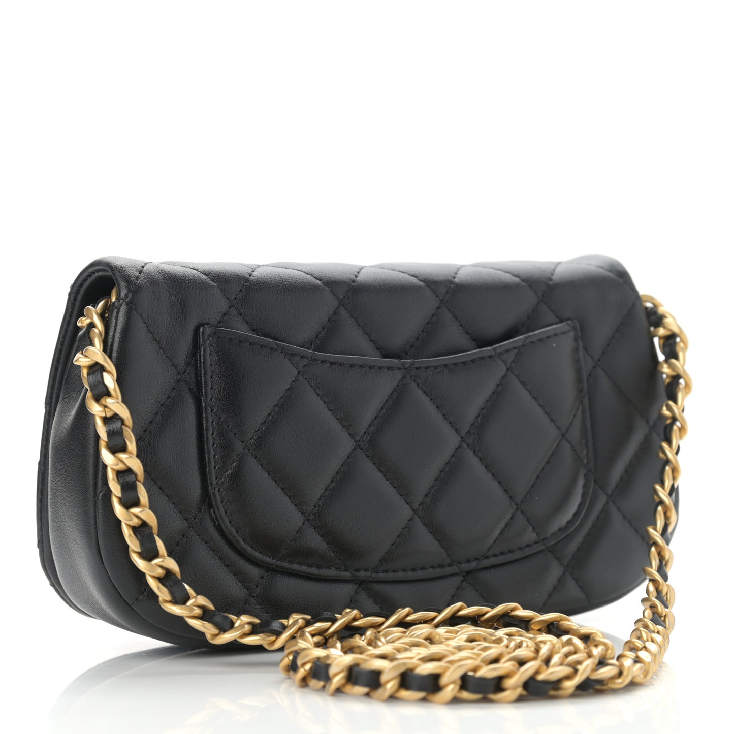 Calfskin Quilted Coco Mail Clutch With Chain Black