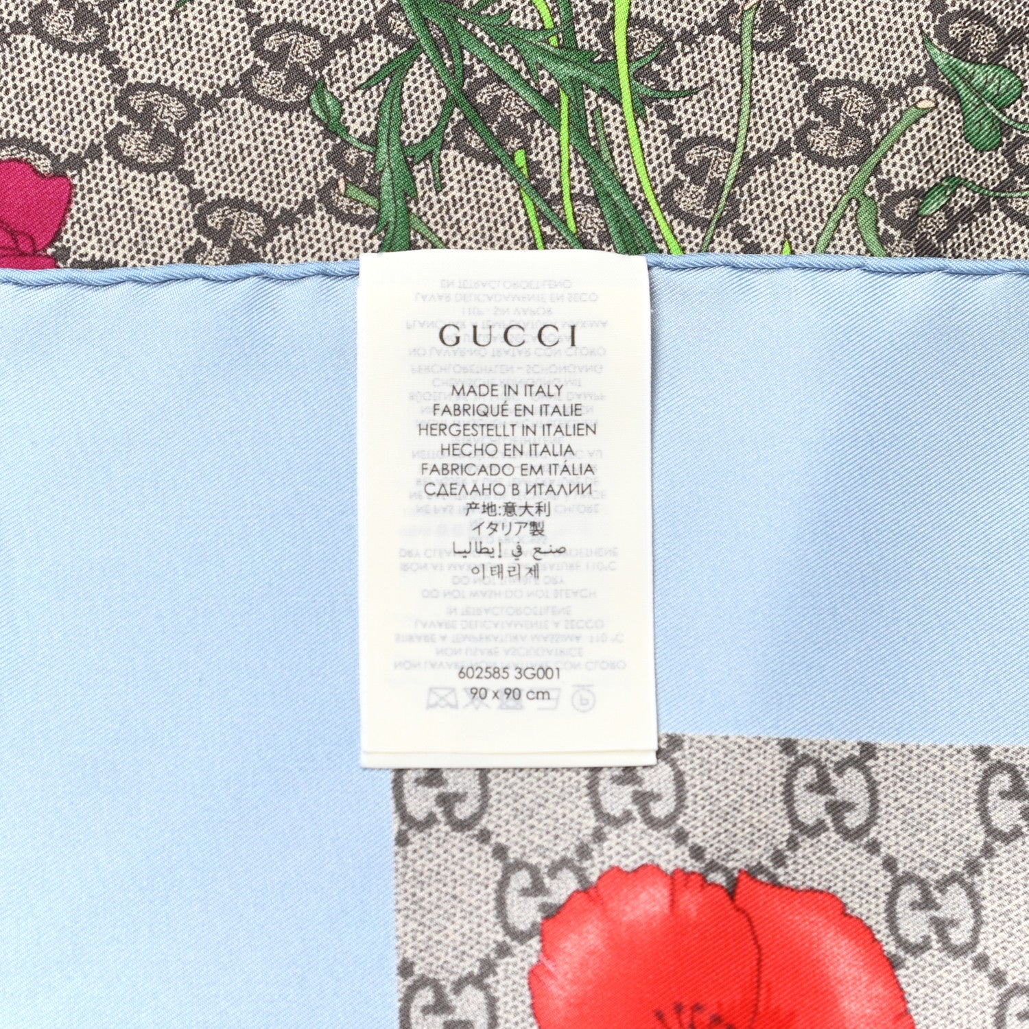 Gucci Silk Twill GG Monogram Special Florio Square Scarf Beige Sky Blue 5 of 6
