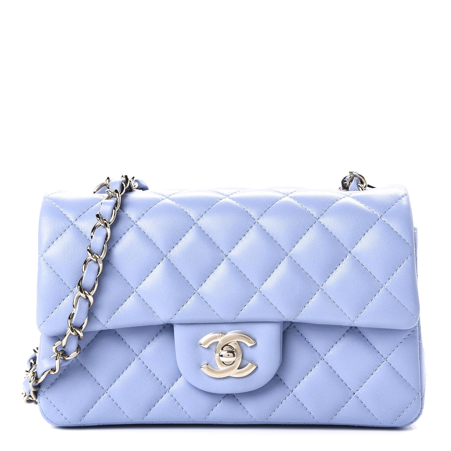 Chanel Lambskin Quilted Mini Rectangular Flap Light Blue 1 of 11