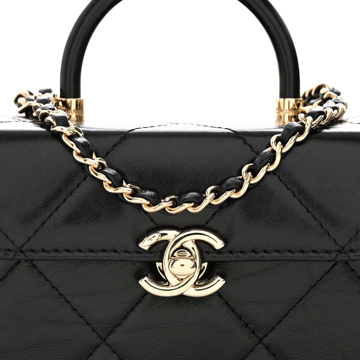 Chanel Shiny Calfskin Quilted Small CC Top Handle Box Bag Black 8 of 11