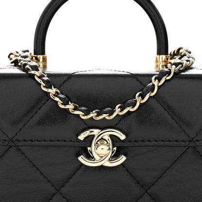 Chanel Shiny Calfskin Quilted Small CC Top Handle Box Bag Black 8 of 11