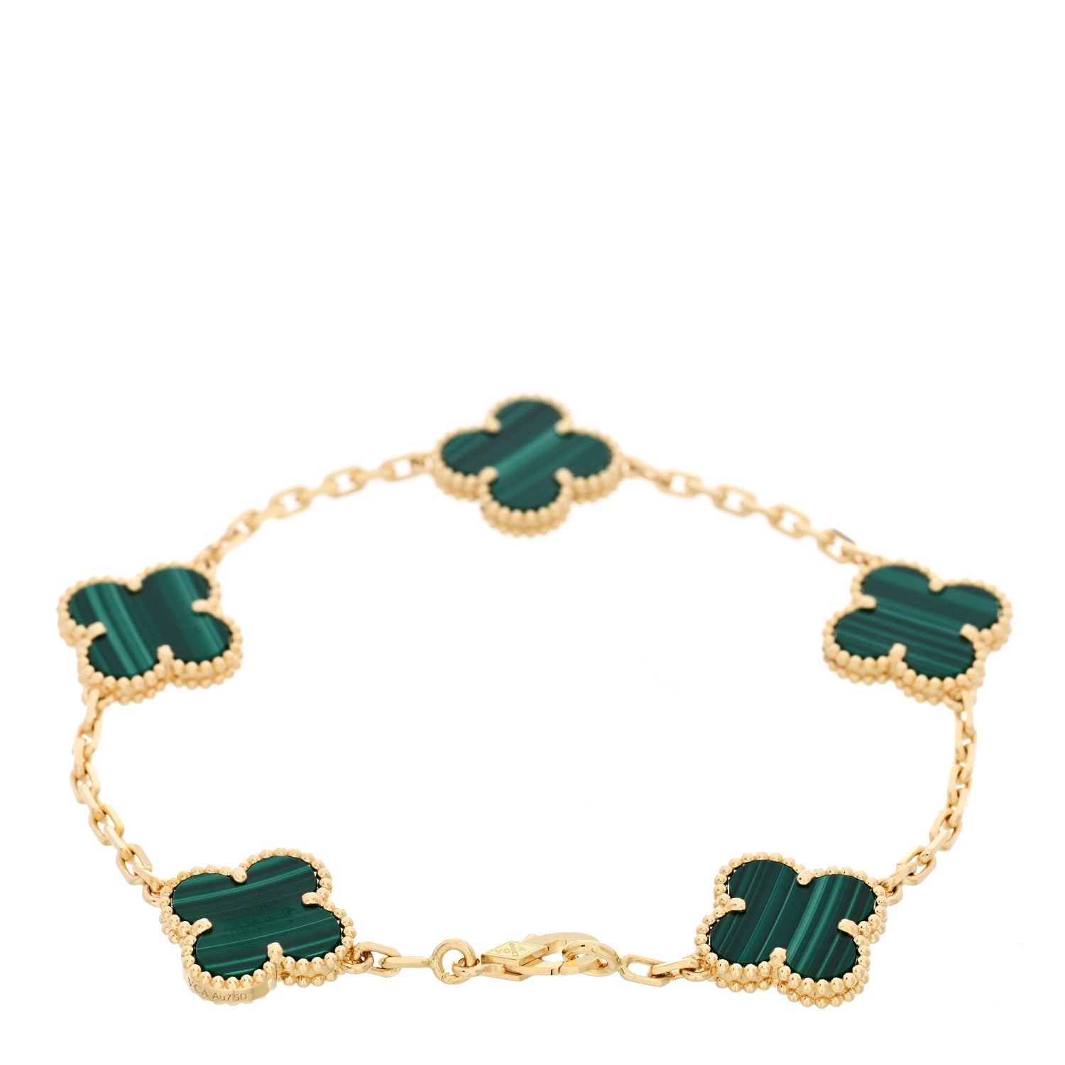 Van Cleef & Arpels 18K Yellow Gold Malachite 5 Motifs Vintage Alhambra Bracelet 2 of 5
