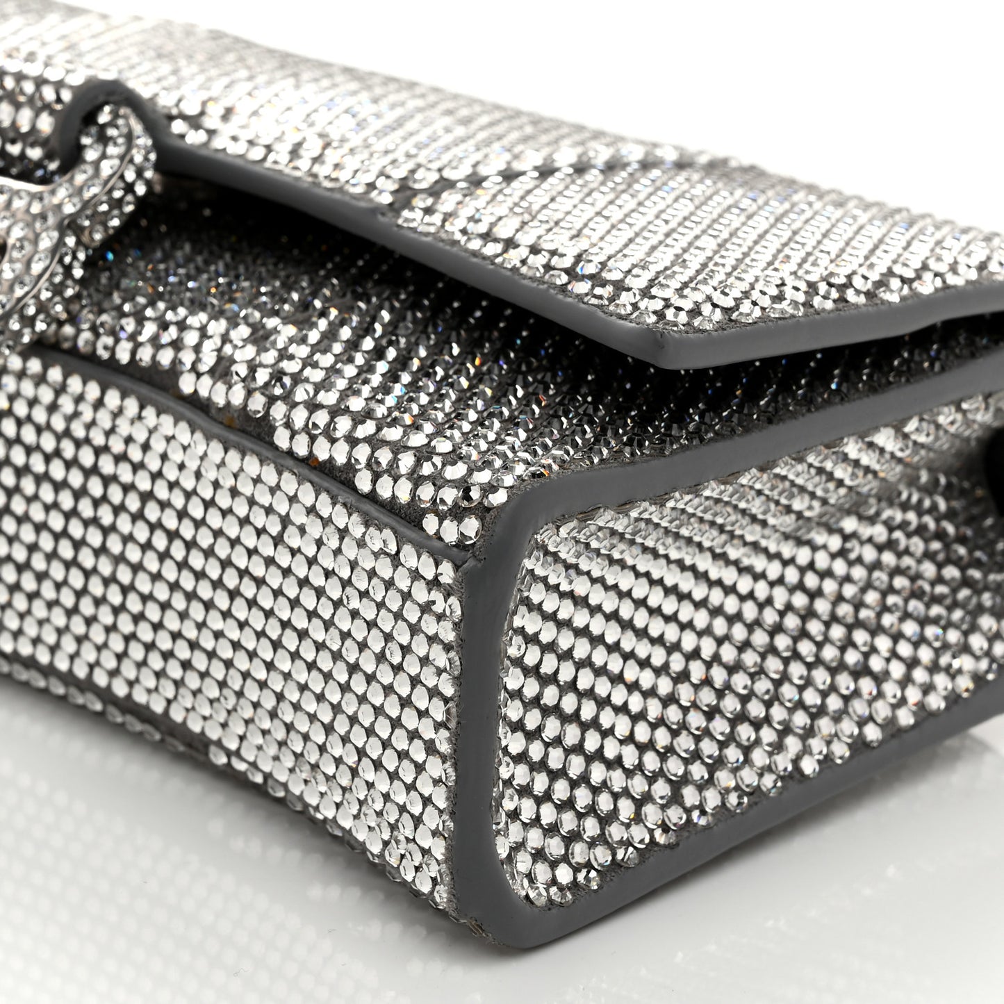 Strass Suede Hourglass Chain Bag Black Smoke Grey Crystal