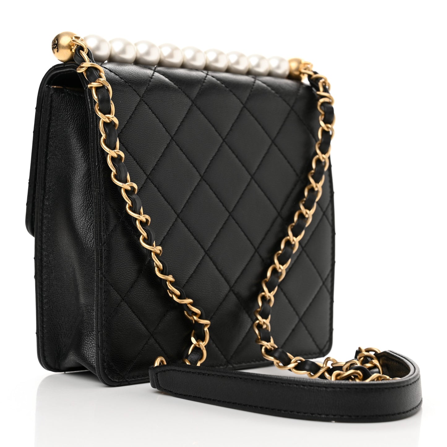Goatskin Quilted Chic Pearls Flap Black