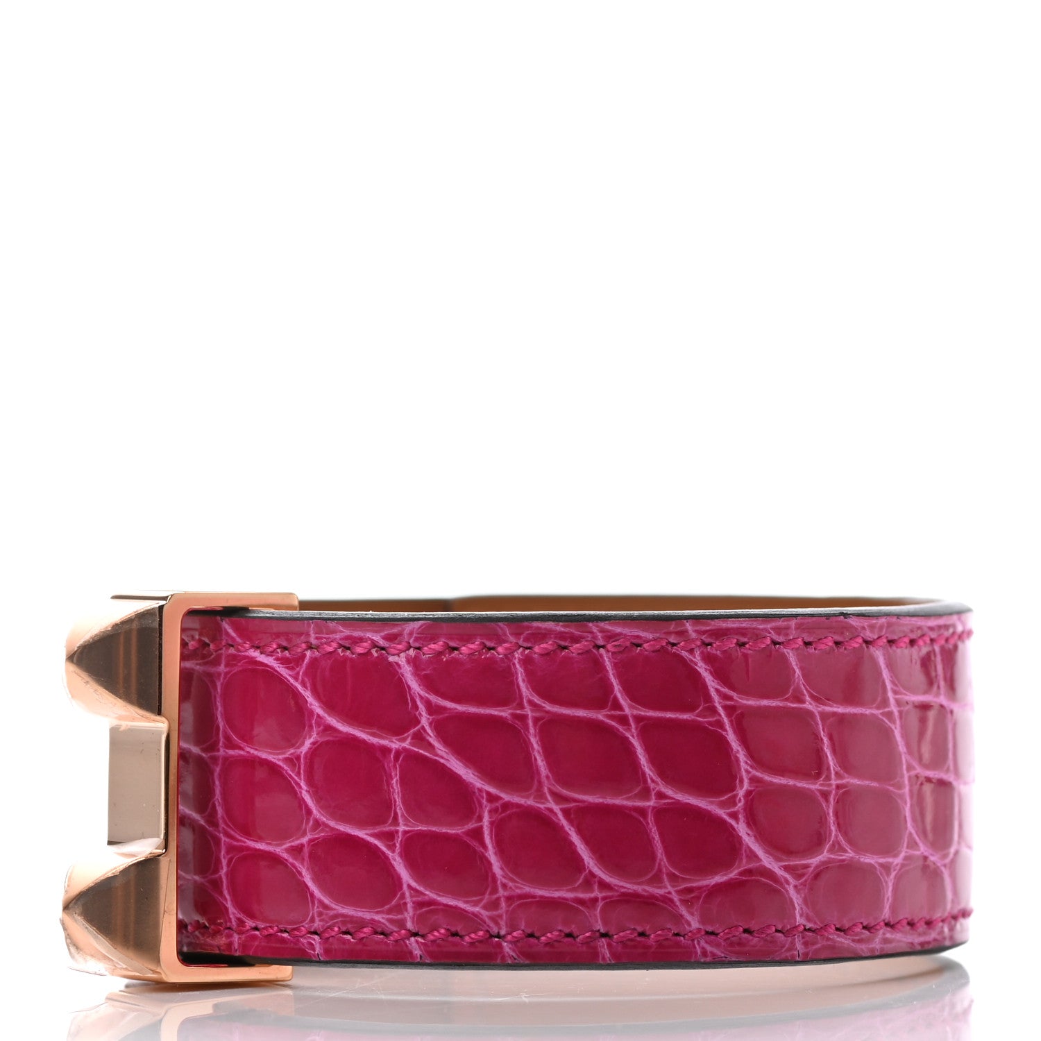 Hermes Shiny Alligator Collier de Chien CDC 24 Bracelet T3 Rose Scheherazade 3 of 6