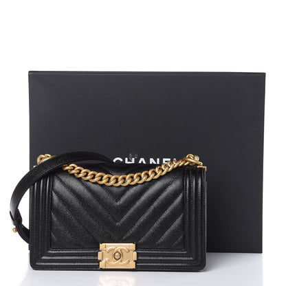 Chanel Caviar Chevron Quilted Medium Boy Flap Black 10 of 10