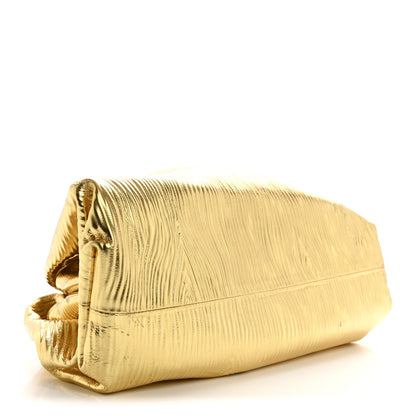 Bottega Veneta Metallic Bark Calfskin Embossed The Pouch Oversized Clutch Oro 4 of 10