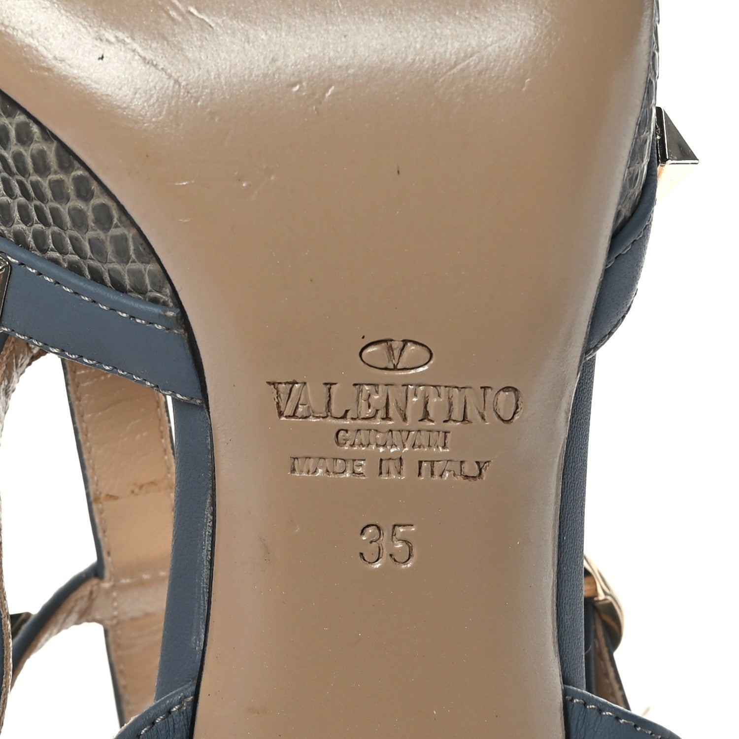 Valentino Garavani Lizard Rockstud Ankle Strap 65mm Pumps 35 Blue 8 of 8