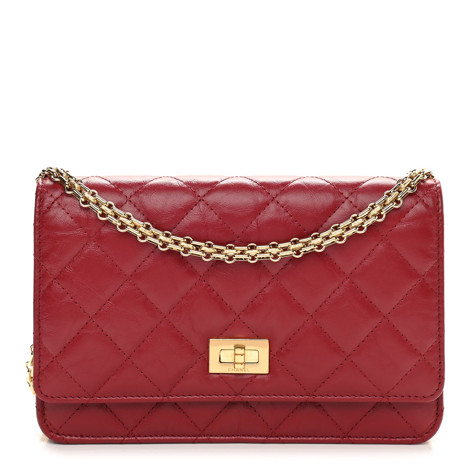 Chanel Aged Calfskin Quilted Reissue Wallet On Chain WOC Red 1 of 11