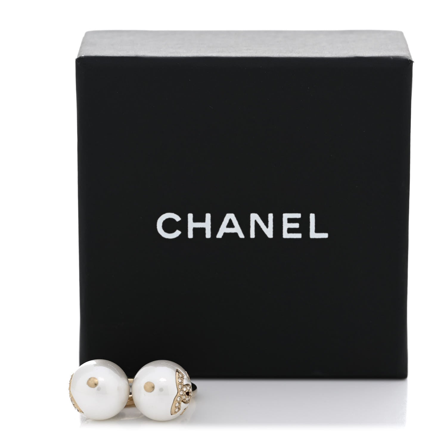 Chanel Pearl Crystal CC Drop Earrings Gold Pearly White 5 of 5