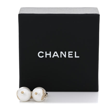 Chanel Pearl Crystal CC Drop Earrings Gold Pearly White 5 of 5