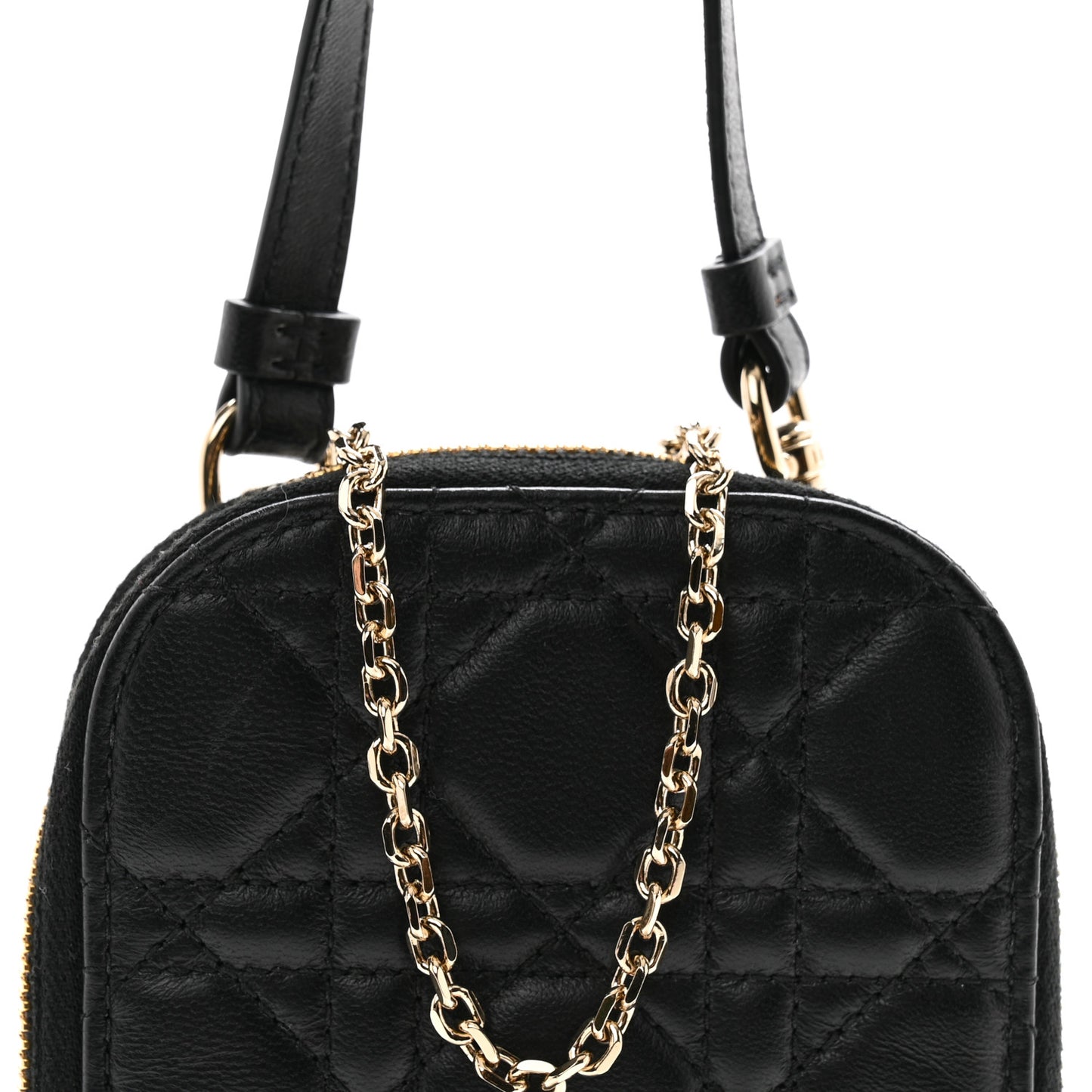 Lambskin Cannage Lady Dior Phone Holder Black