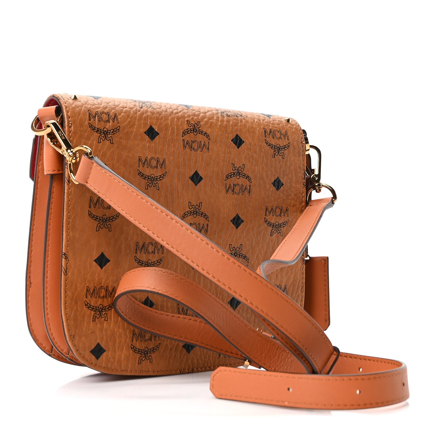 MCM Suede Calf Hair Visetos Patricia Crossbody Bag Cognac