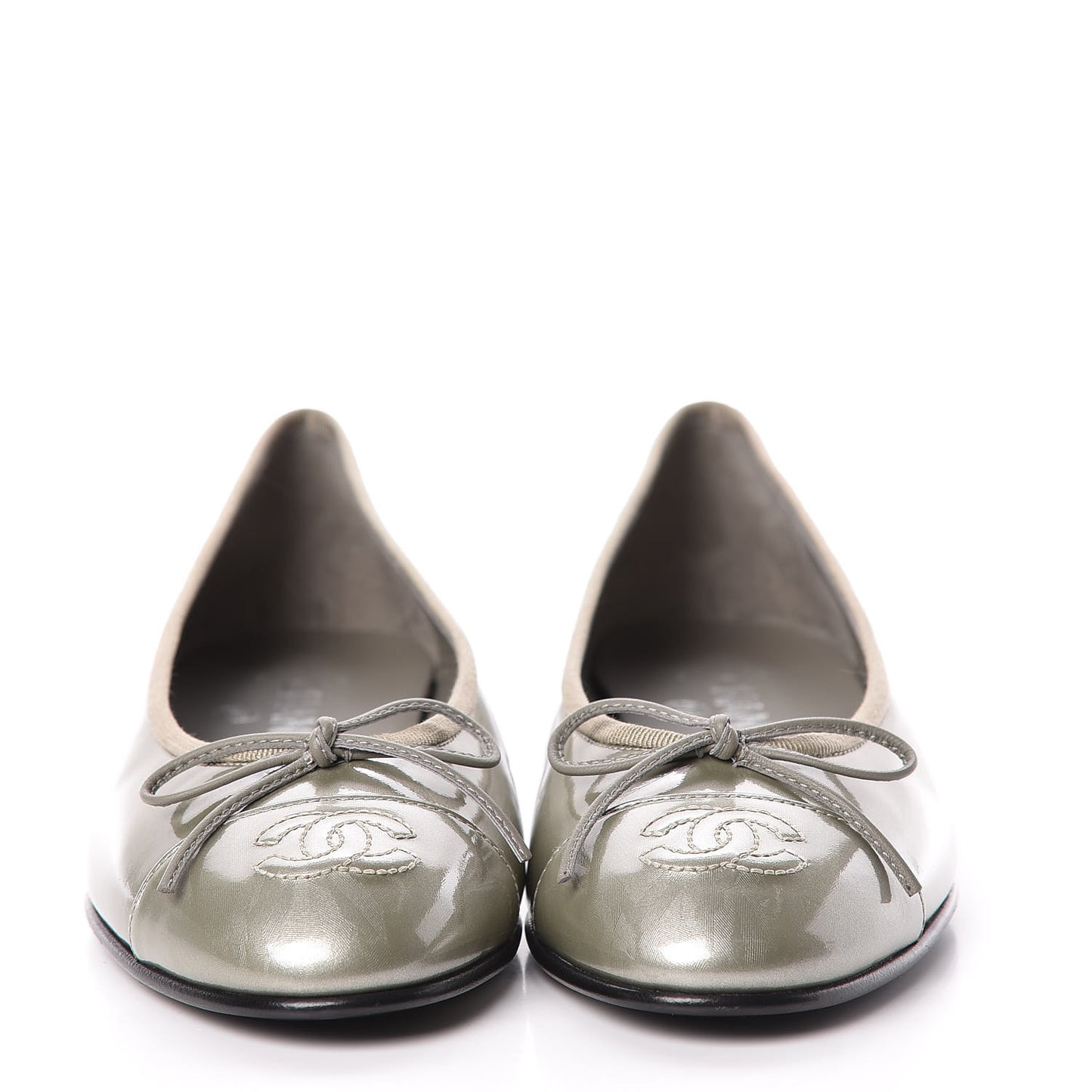 Patent Calfskin CC Cap Toe Ballerina Flats 36.5 Light Grey