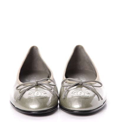 Chanel Patent Calfskin CC Cap Toe Ballerina Flats 36.5 Light Grey 2 of 11