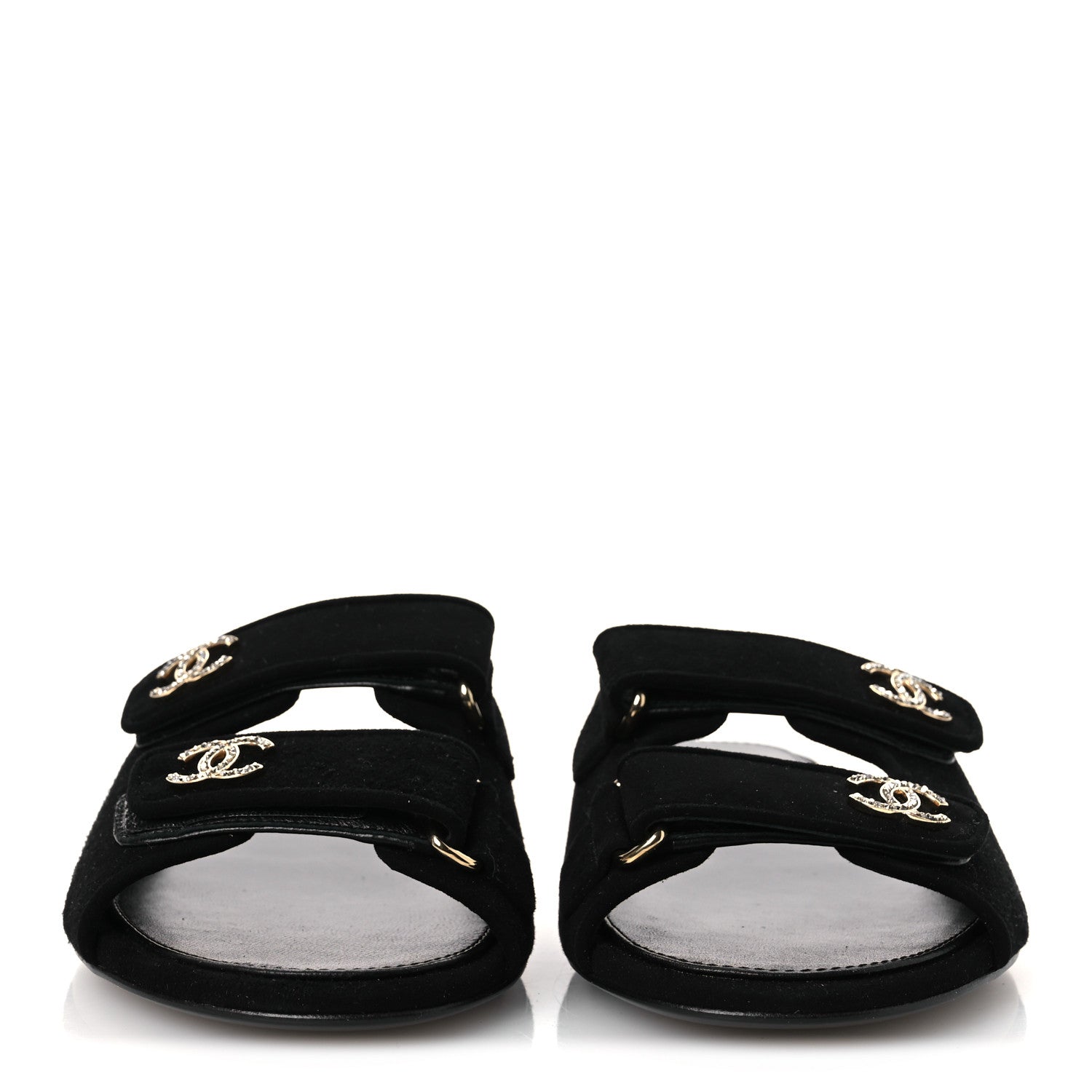 Chanel Suede Kidskin Velcro Crystal CC Mules 38.5 Black 39.5 Black 3 of 11