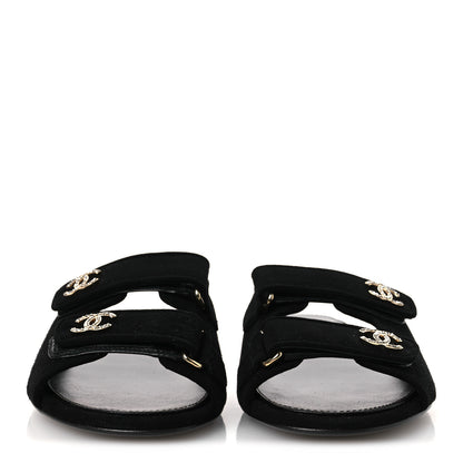Chanel Suede Kidskin Velcro Crystal CC Mules 38.5 Black 39.5 Black 3 of 11