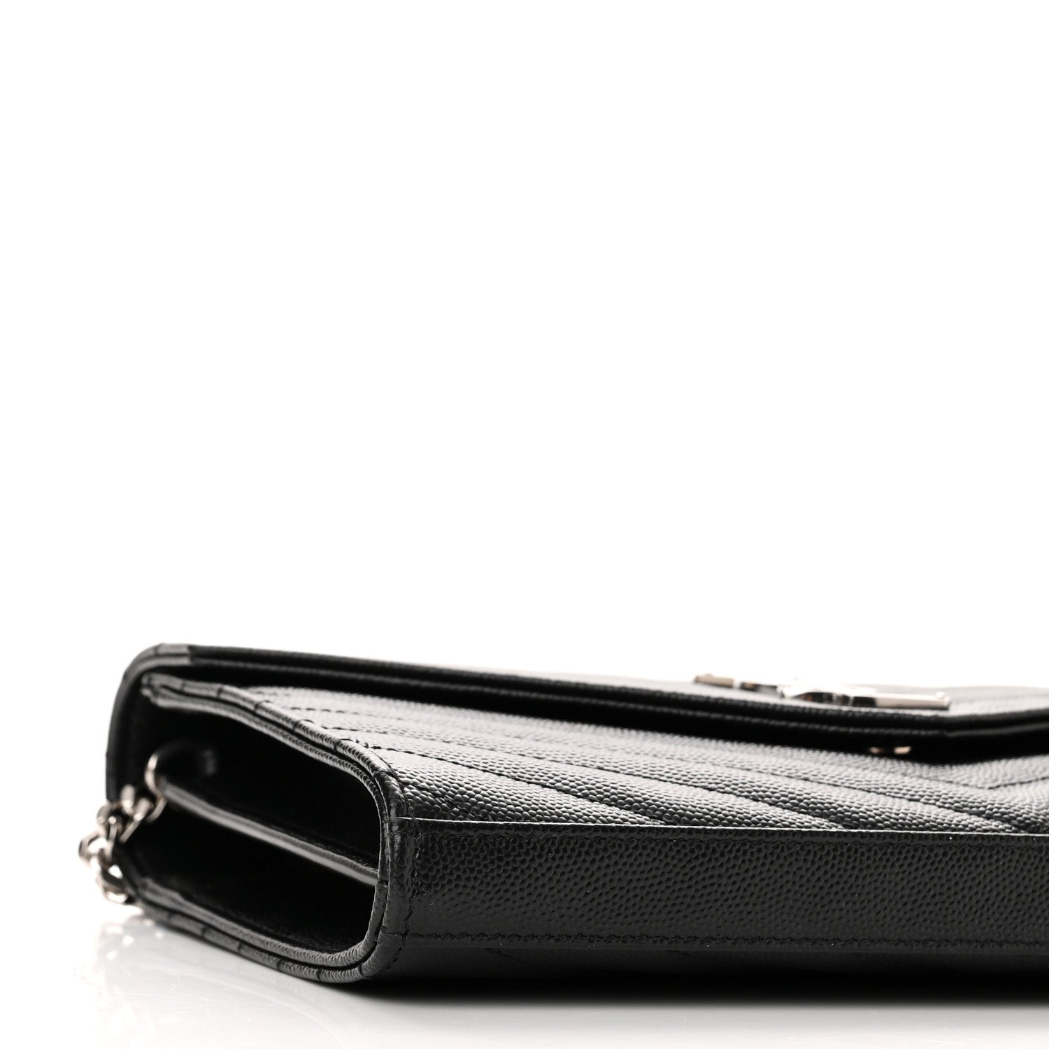 Saint Laurent Grain De Poudre Matelasse Chevron Monogram Chain Wallet Black 8 of 10