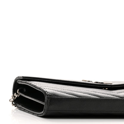 Saint Laurent Grain De Poudre Matelasse Chevron Monogram Chain Wallet Black 8 of 10