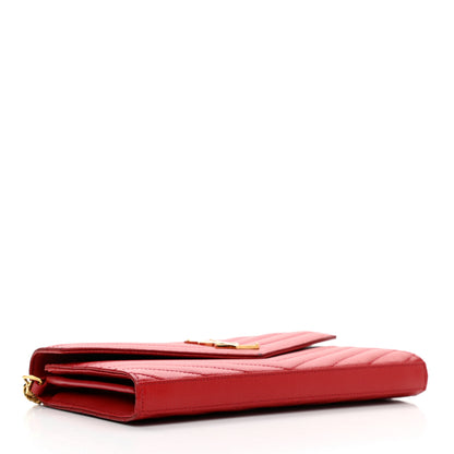 Saint Laurent Grain De Poudre Matelasse Chevron Monogram Chain Wallet Red 4 of 13