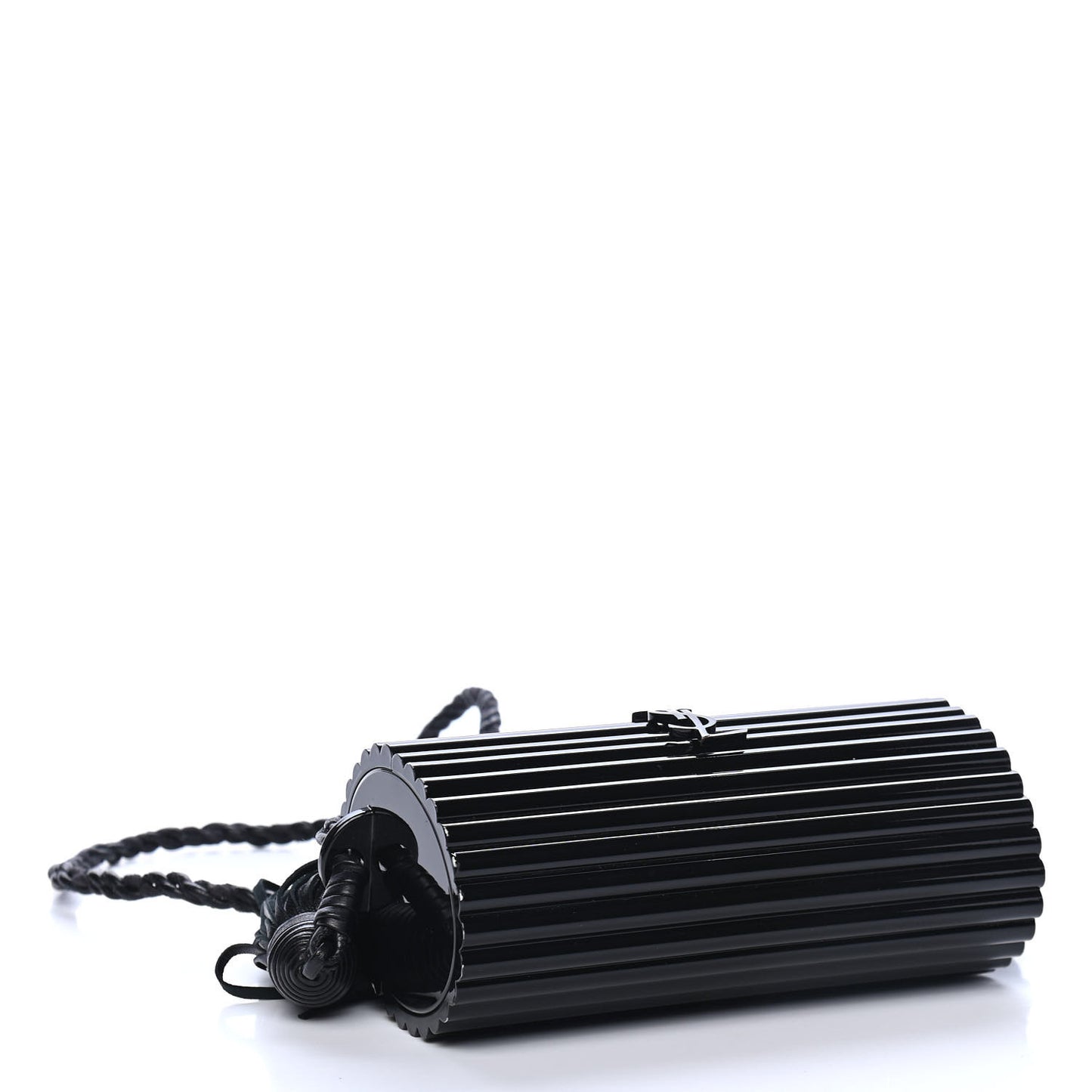 Ribbed Plexiglass Lambskin Fringe Monogram Opium Box Bag Black