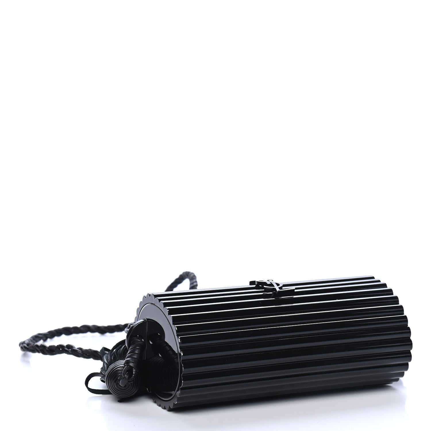 Saint Laurent Ribbed Plexiglass Lambskin Fringe Monogram Opium Box Bag Black 3 of 5