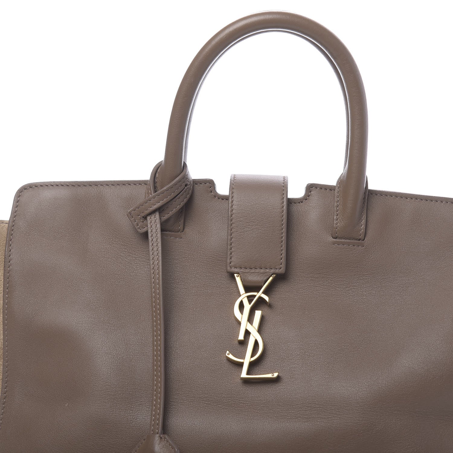 Saint Laurent Calfskin Suede Small Monogram Downtown Cabas Taupe 17 of 21