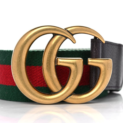 Gucci Nylon Textured Calfskin Double G Web 40mm Belt 100 40 Green Red Dark Cocoa 5 of 7