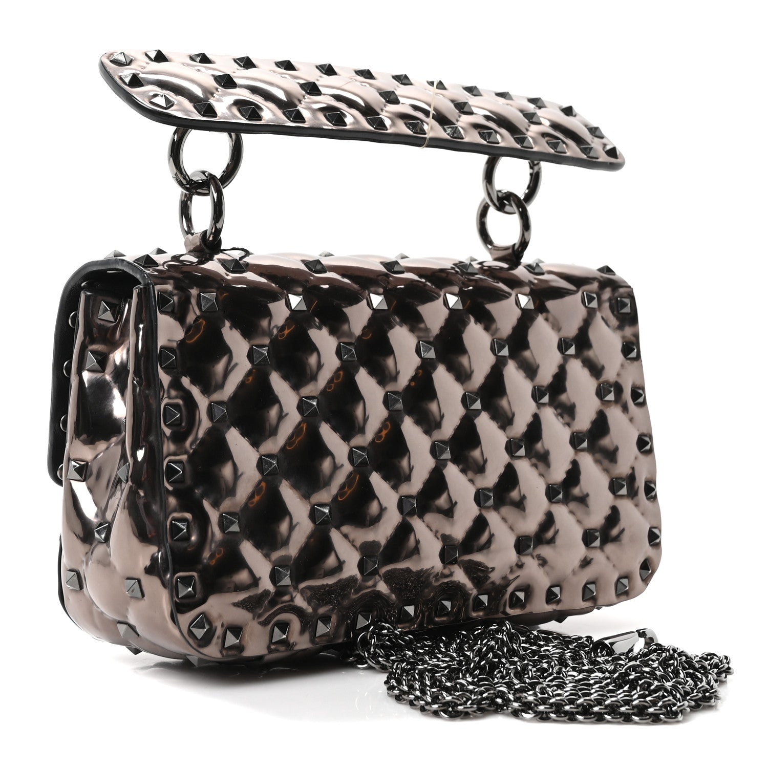 Valentino Garavani Metallic Patent Small Rockstud Spike Shoulder Bag Rutenio 3 of 9