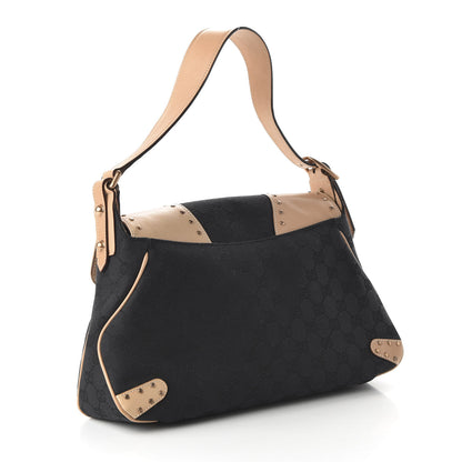 Gucci Monogram Horsebit Chain Studded Flap Shoulder Bag Black 3 of 10