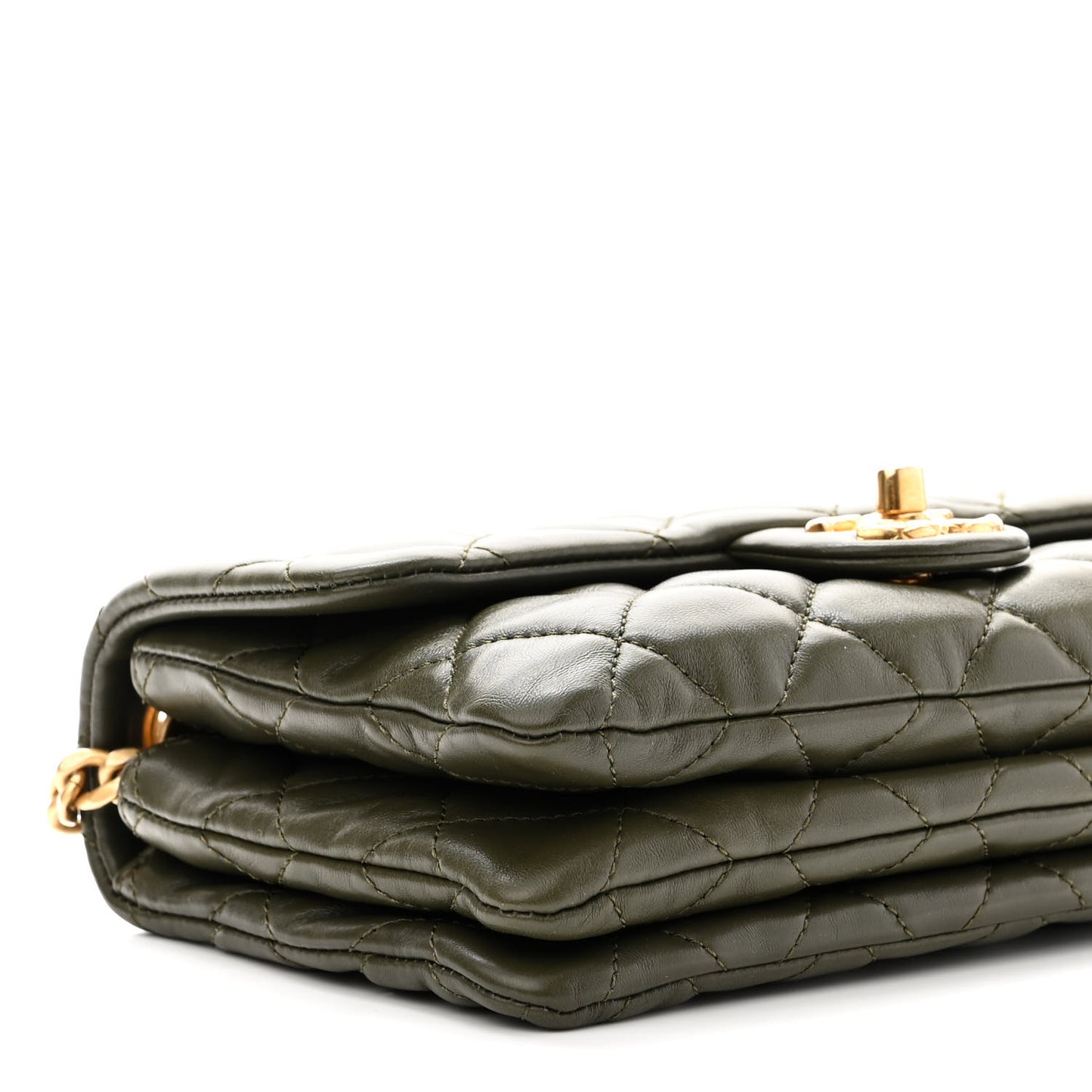 Lambskin Quilted Small Pillow Crush Flap Khaki