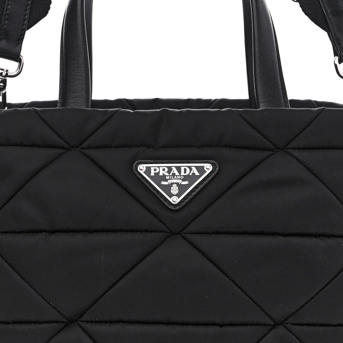 Re-Nylon Nappa Triangle Quilted Padded Double Handled Zip Pocket Tote Black