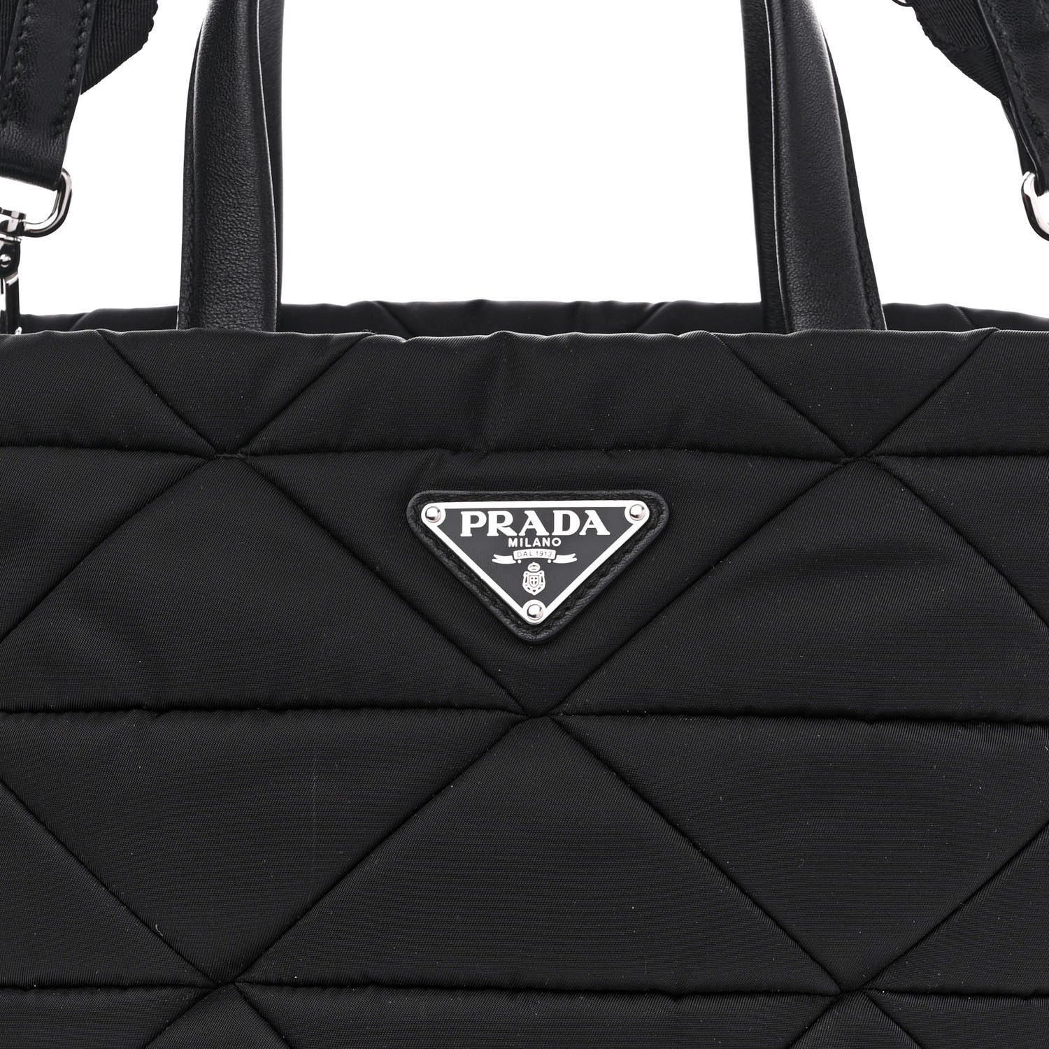 Prada Re-Nylon Nappa Triangle Quilted Padded Double Handled Zip Pocket Tote Black 7 of 13