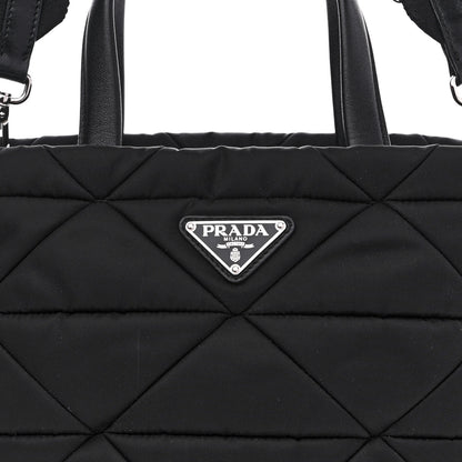 Prada Re-Nylon Nappa Triangle Quilted Padded Double Handled Zip Pocket Tote Black 7 of 13