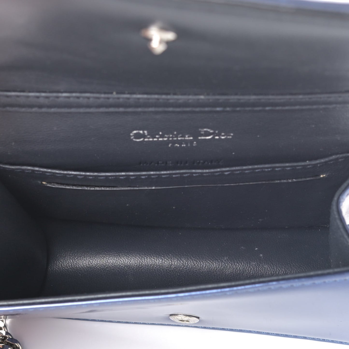 Metallic Patent Micro-Cannage Baby Diorama Flap Bag Blue
