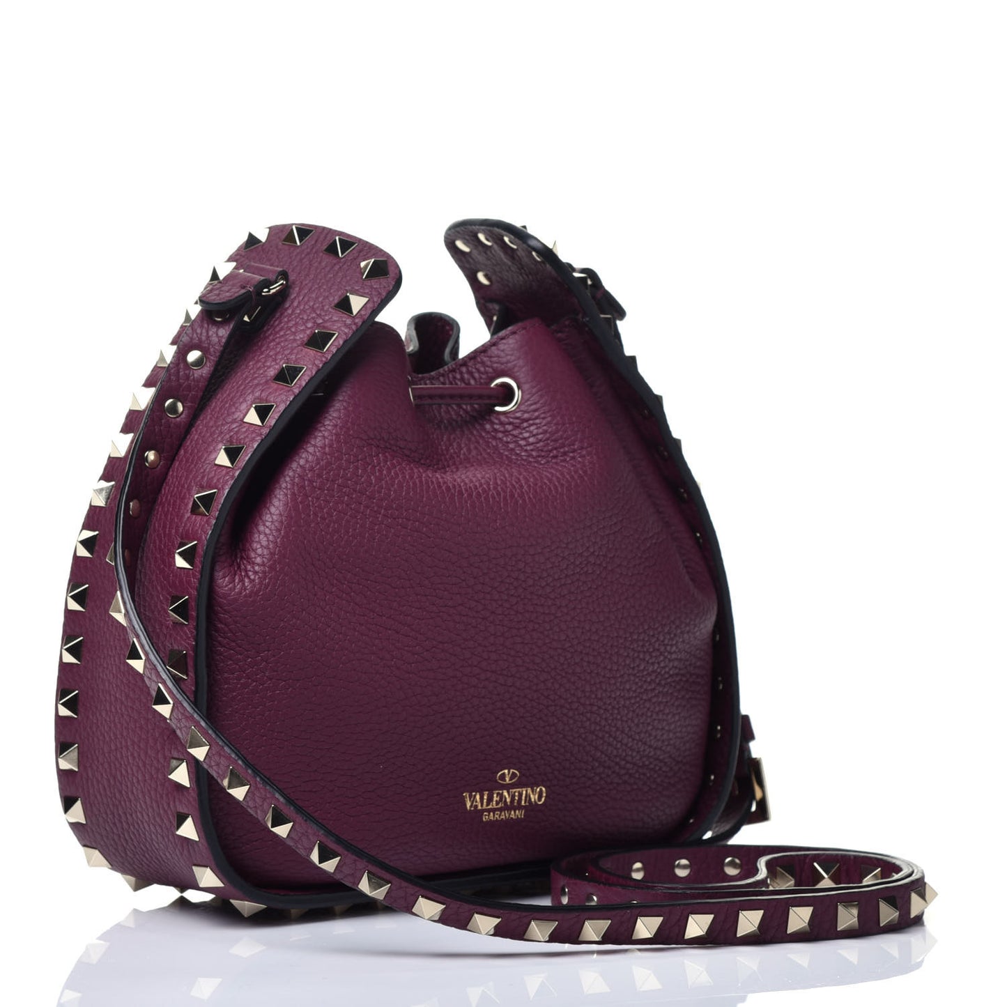 Alce Printed Calfskin Rockstud Bucket Bag Garnet