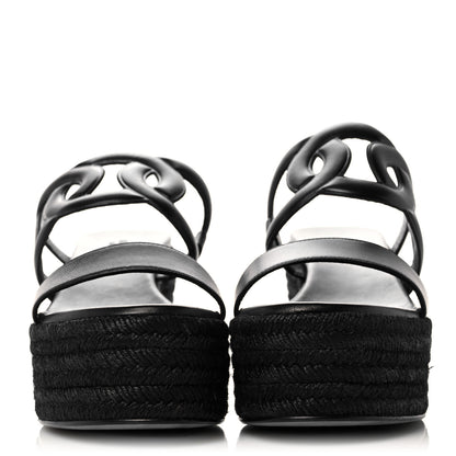 Hermes Nappa Ithea Espadrille Wedge Sandals 39 Black 2 of 9