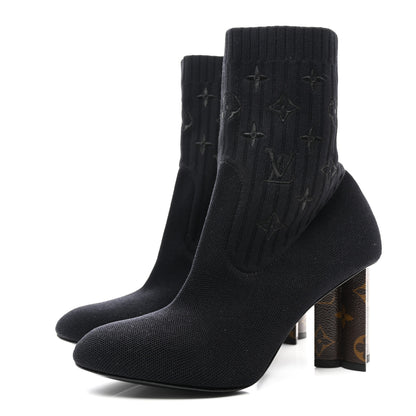 Louis Vuitton Monogram Stretch Fabric Silhouette Ankle Boots 39 Black 3 of 7